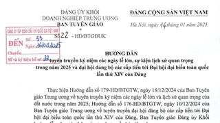 Hướng dẫn tuyên truyền kỷ niệm các ngày lễ lớn, sự kiện lịch sử quan trọng trong năm 2025 và đại hội đảng bộ các cấp tiến tới Đại hội đại biểu toàn quốc lần thứ XIV của Đảng